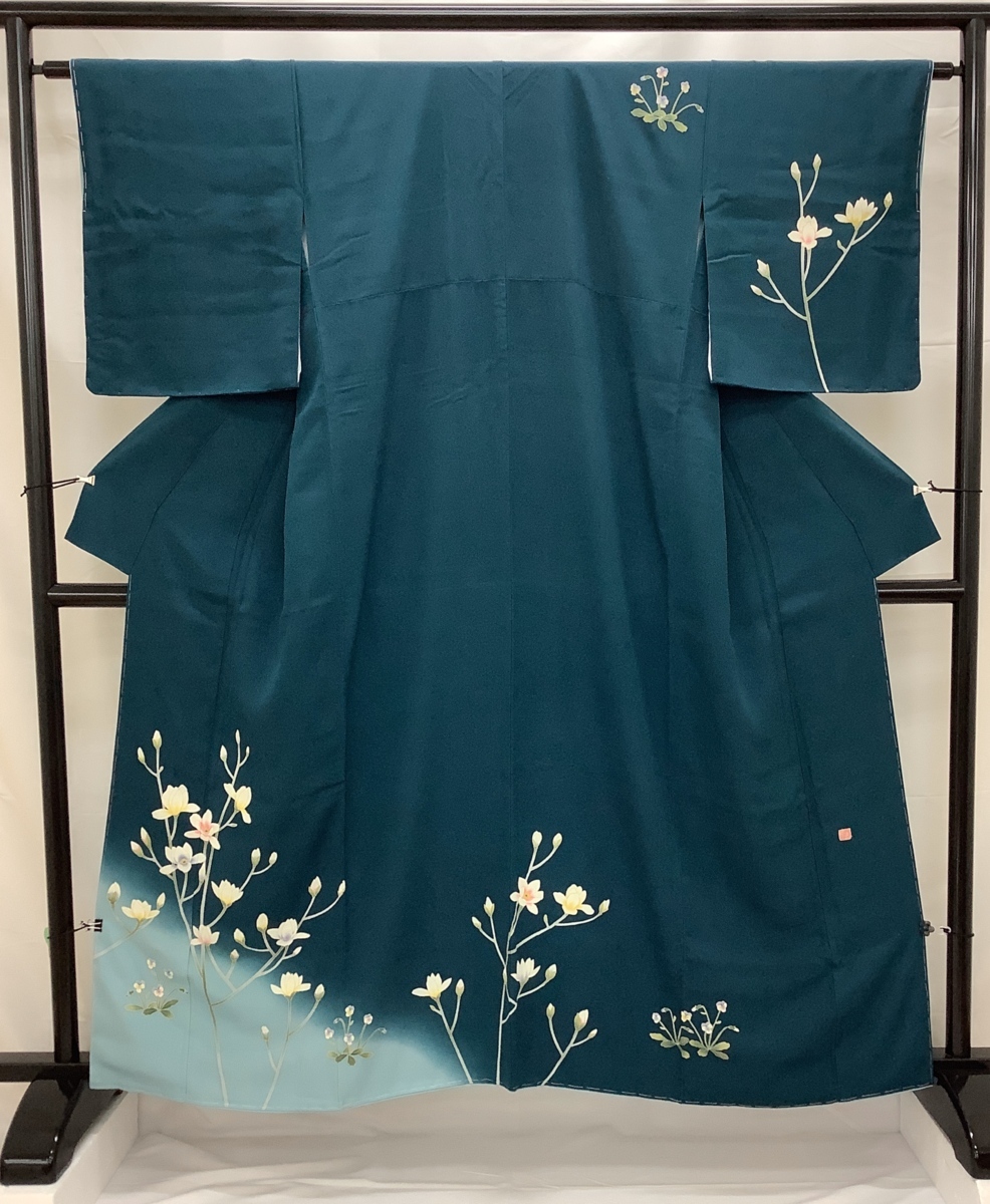 きものcocon★訪問着★身丈160/裄64/正絹/青緑系/緑系/落款印/しつけ付き/SG加工済/ゆったりサイズ【8-31-5K-1316-q】