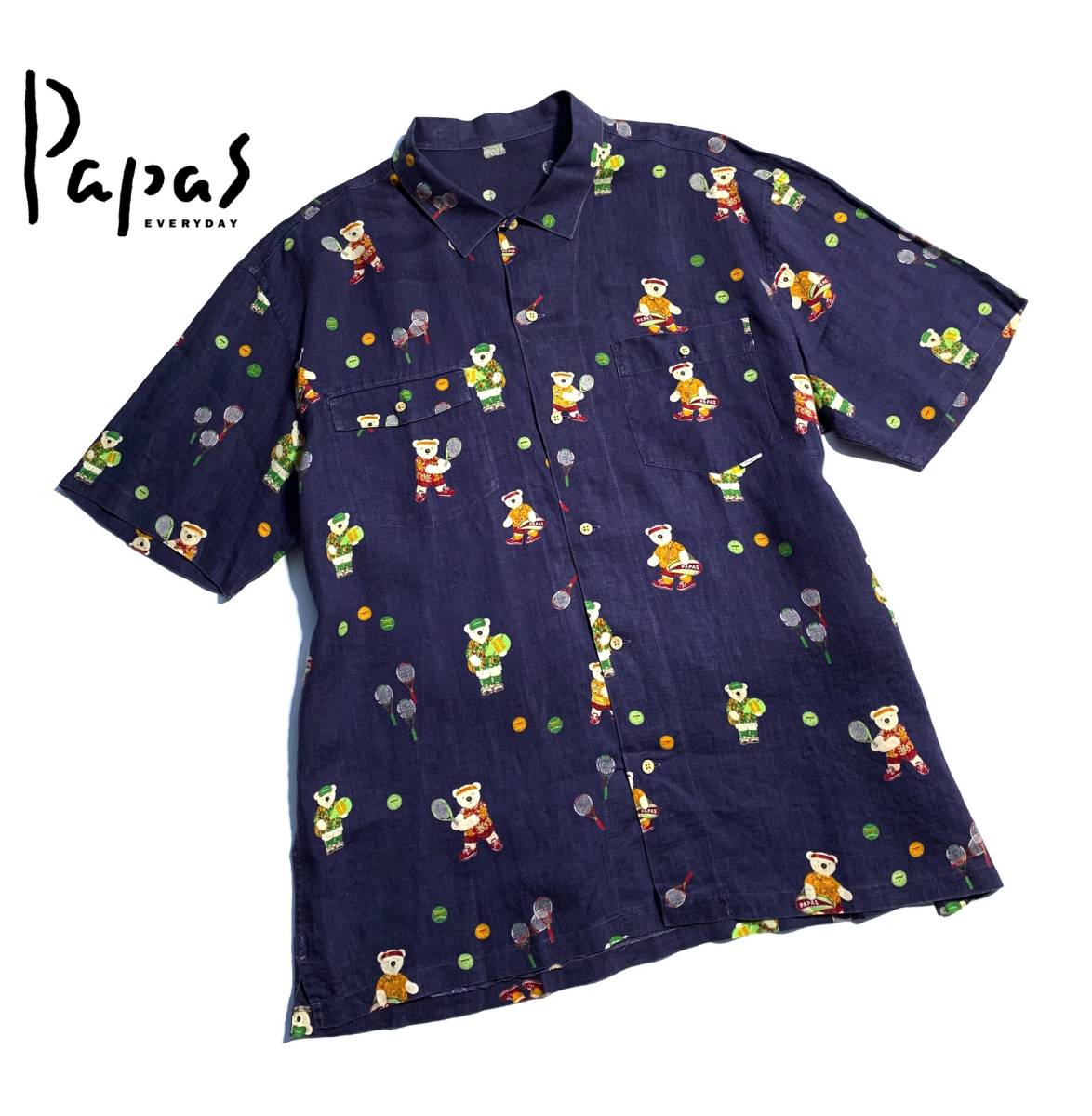 パパス 総柄 シャツ 長袖 Papas コットン PAPAS 52⁄LL 半袖アロハ 