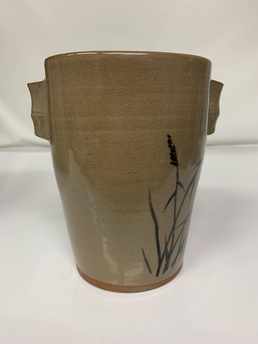 岡山県重要無形文化財 黒井一楽 虫明焼 水指 茶道具 抹茶 茶器 食器 工芸品 虫明焼 茶道具 水指 黒井一楽造 共箱 虫明焼 岡山県重要無形文化財