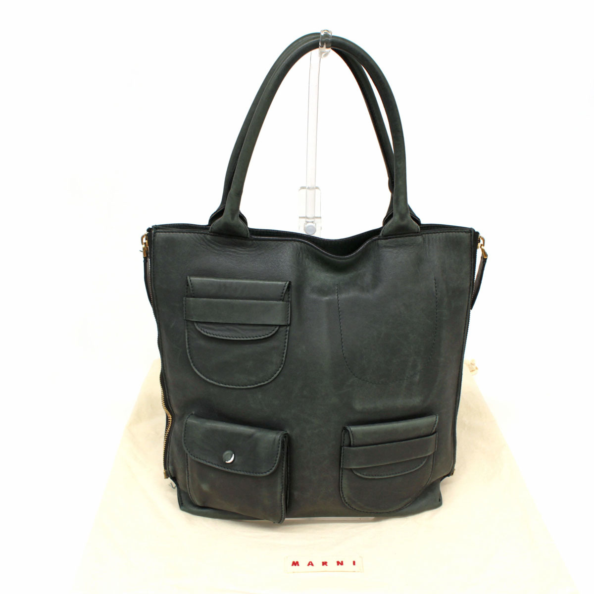 ◇MARNI マルニ レザートートバッグ◇ green /緑/グリーン/スクエア 