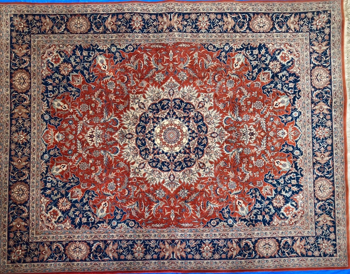 ペルシャ絨毯 147×102cm ナイン産 ウール ⁄ シルク メダリオン