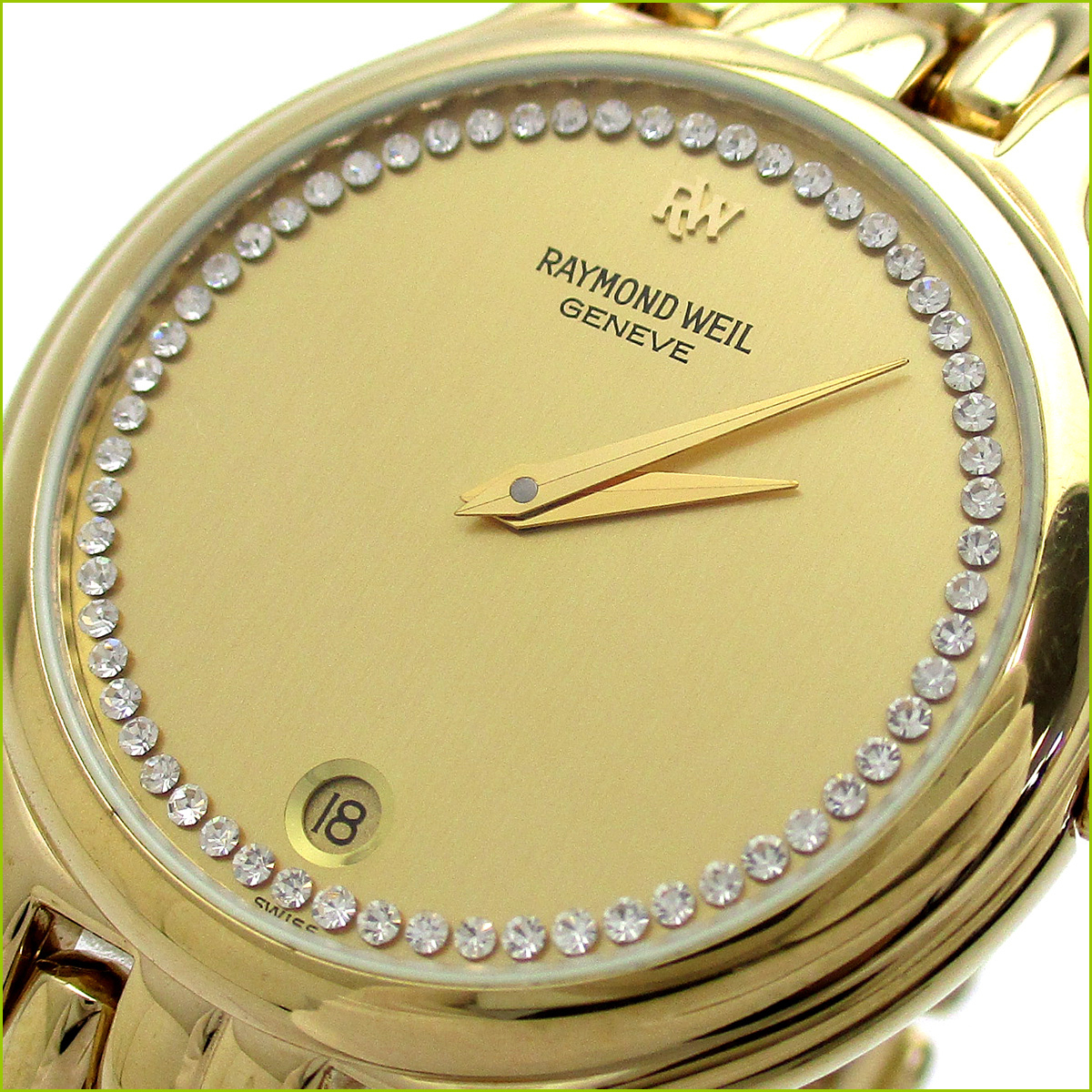 1円 レイモンドウィル フィデリオ メンズ K18金張り ホワイトスピネル文字盤 時計 Raymond Weil 腕時計 レディース ボーイズ
