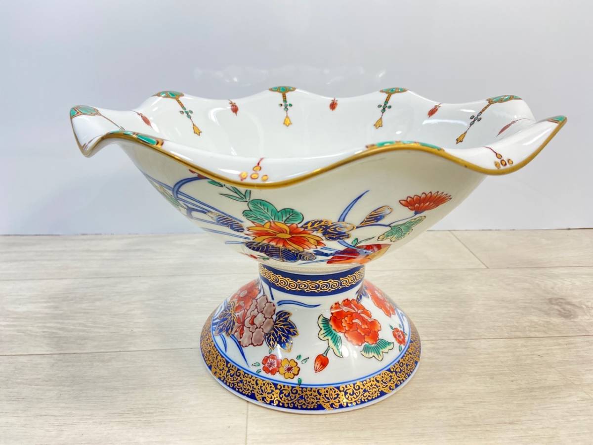 S129［中古品］ 菓子鉢 盛鉢 かや菊 果物鉢 直径32cm 高さ