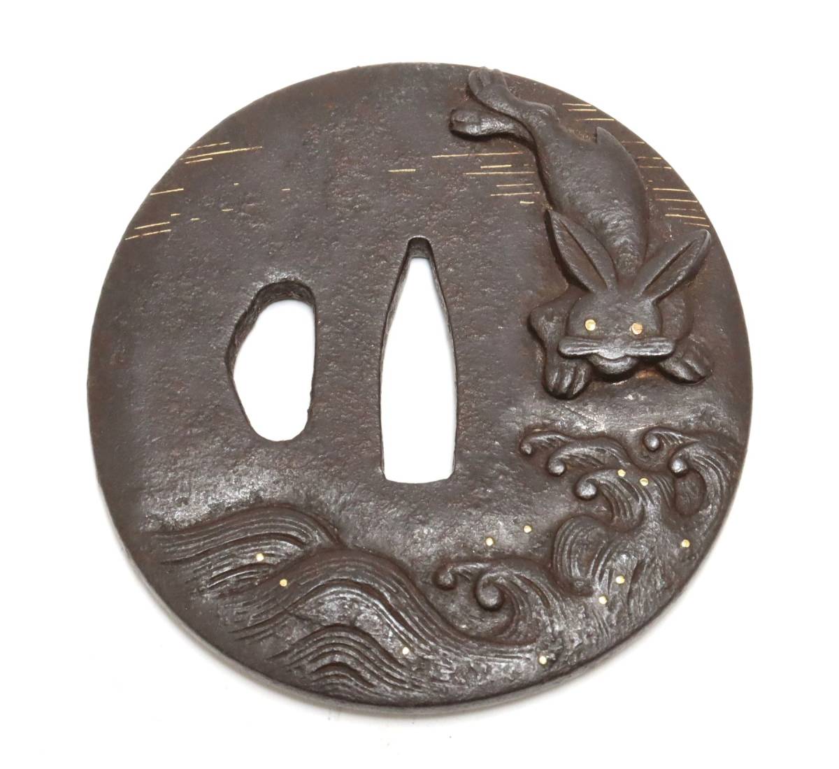 値下げ中 透かし鍔 黒染 現代品 鍔 刀鐔 刀装具【新品、未使用】鉄製 鉄地 鍔 無銘 刀部 うさぎの中古品・新品・未使用 鉄 日本刀