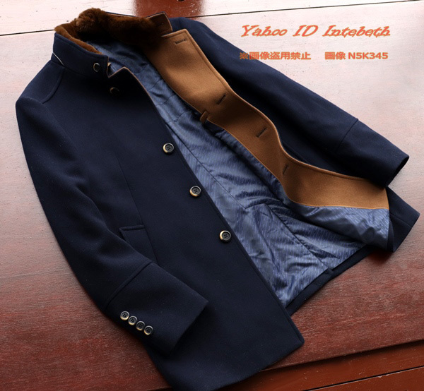 新品□紳士G.Larini52/紺×茶 ウール チェスターコート XL◇メンズ 秋冬