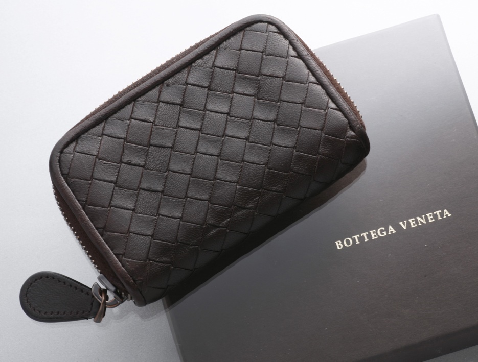 K1446 外側良品 ボッテガ イントレ 本革 カード コインケース BOTTEGA