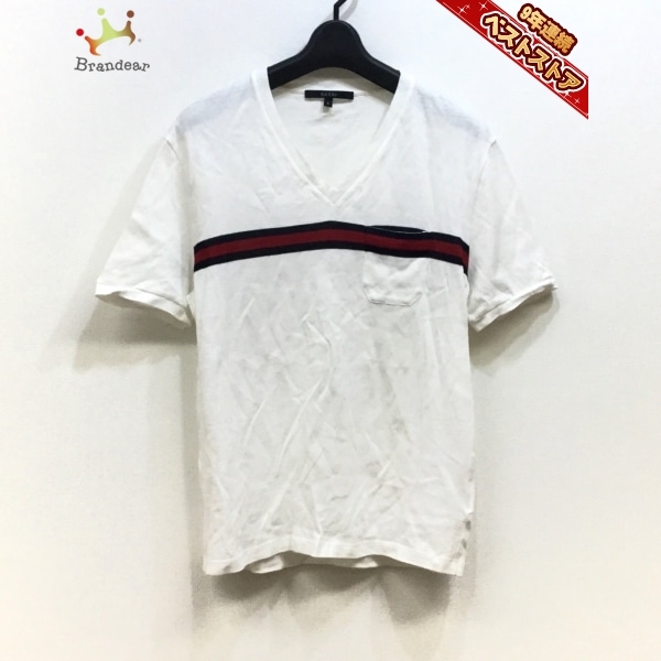 グッチ GUCCI 半袖Tシャツ サイズS - アイボリー×黒×レッド メンズ V
