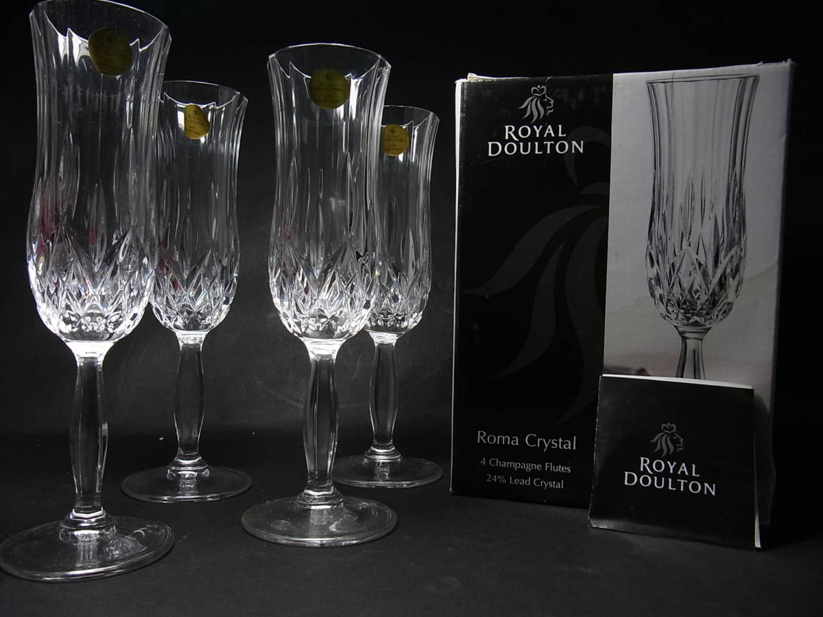  V658 Royal Doulton グラス 4客 セット クリスタル カット シャンパン フルート ガラス ロイヤル ドルトン ROMA CRYSTAL(ロイヤルドルトン)｜売買されたオークション情報、yahooの商品情報をアーカイブ ロイヤルドルトン