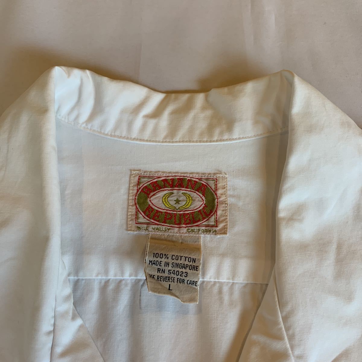 80s BANANA REPUBLIC WHITE OPEN COLLAR SHIRT ヴィンテージ ビンテージ バナナリパブリック 開襟 白シャツ オープンカラーシャツ 70s 80s Republic Banana T-SHIRT MEN メンズM相当&frasl;eaa655816