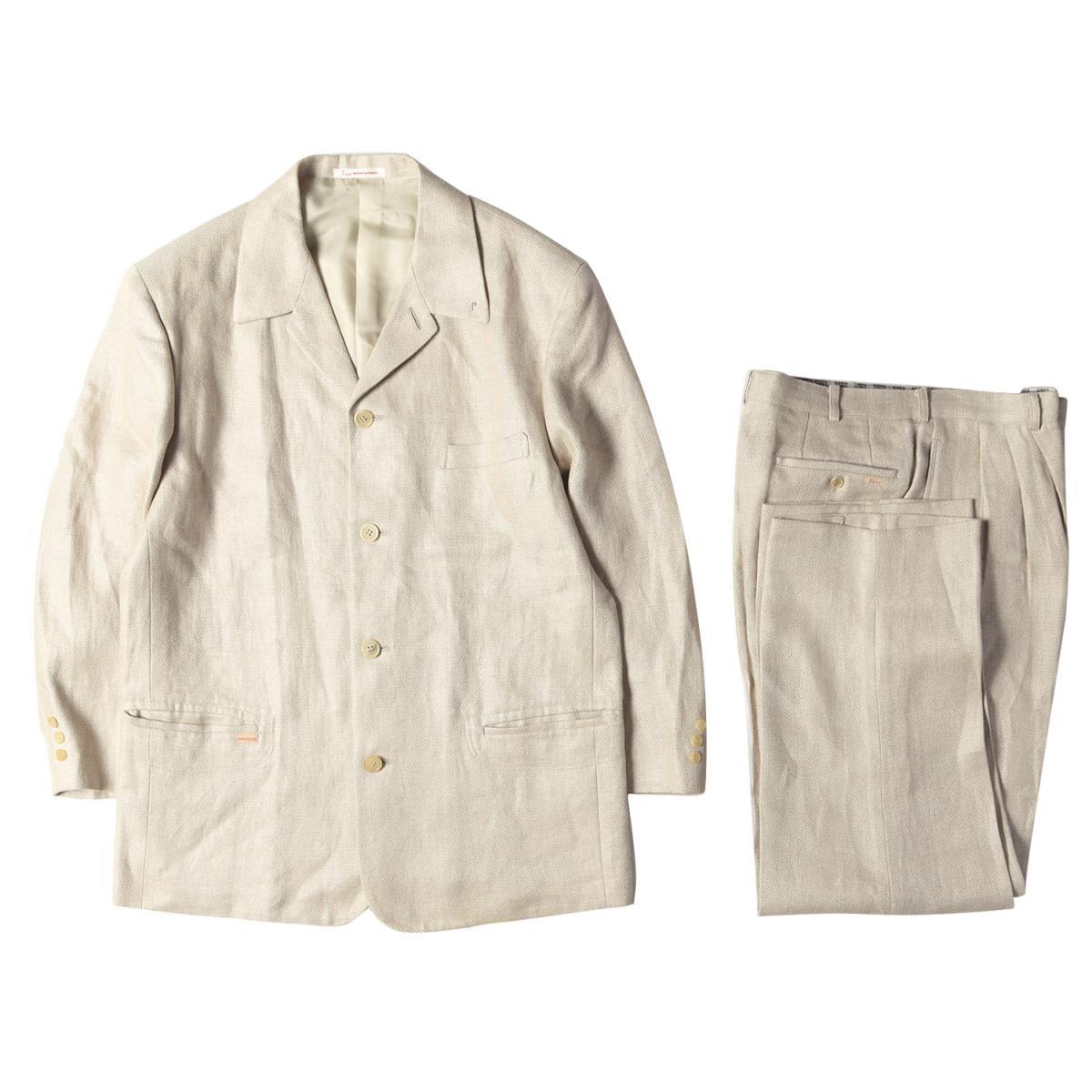 美品 Papas パパス スーツ リネン セットアップ ナチュラル L ビジネス フォーマル ドレス パパス スーツ Papas Lサイズ相当リネン100％テーラード Papasパパス ぼく