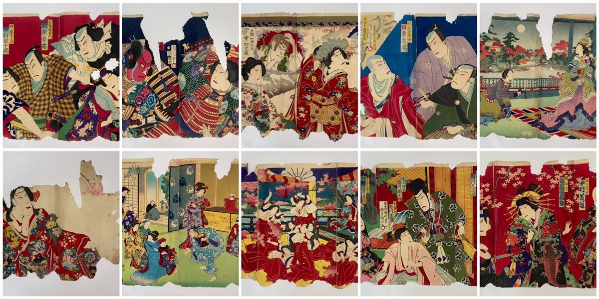 逸品！「三枚続×3組 二枚続×7組」本物 浮世絵 大判