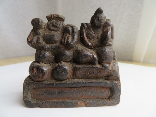 数量限定，高品質 アンティーク 木彫像 一刀彫 恵比寿＆大黒天 縁起物