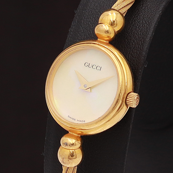 1円◎稼働品◎【GUCCI/グッチ】2700.2.L スイス製 シェル文字盤 ワイヤーブレス QZ レディース腕時計 610A0149709