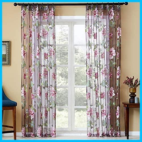 Topfinel レースカーテン UVカット 花柄 幅100ｘ丈178cm 2枚組 パープル （全7サイズ３色）