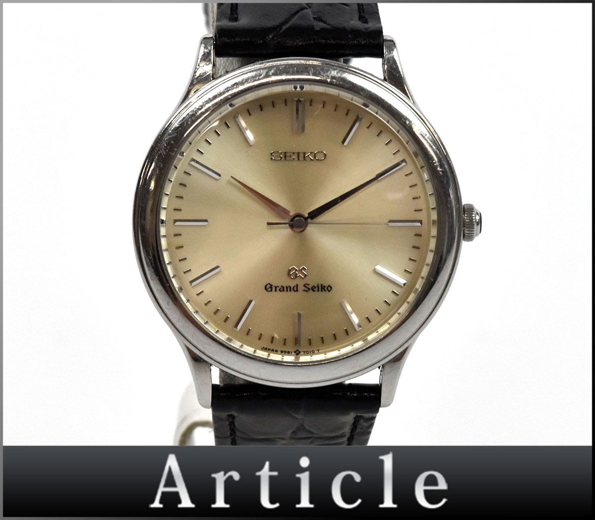 112878☆動作確認済 SEIKO セイコー グランドセイコー 腕時計 クォーツ アナログ 9581-7000 SS レザー シルバー ブラック メンズ/ D