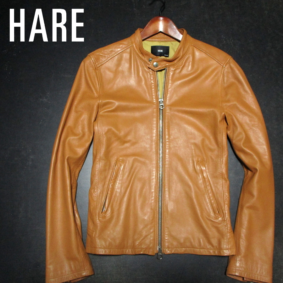 HARE 羊革 レザーライダースジャケット シングル キャメル サイズM 
