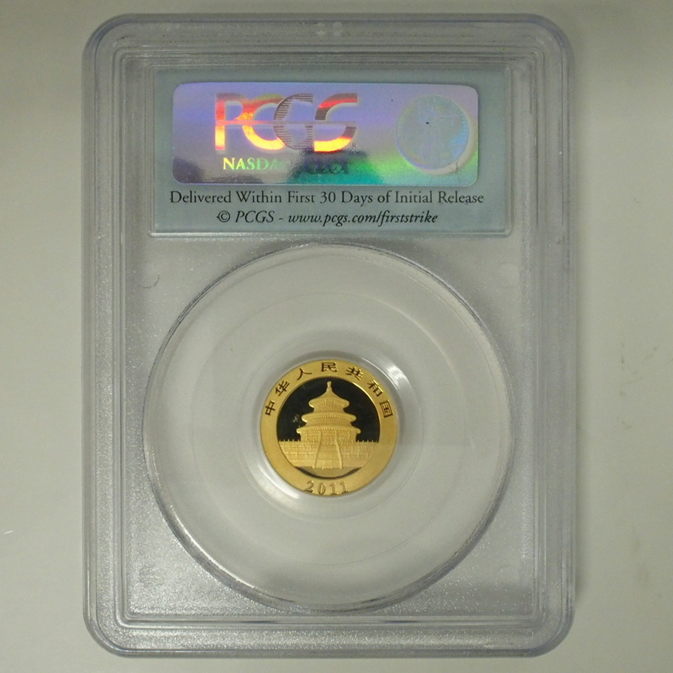 142.PCGS 鑑定済み パンダ 金貨 1/10 オンス 2011 50元 MS70 f002 中国