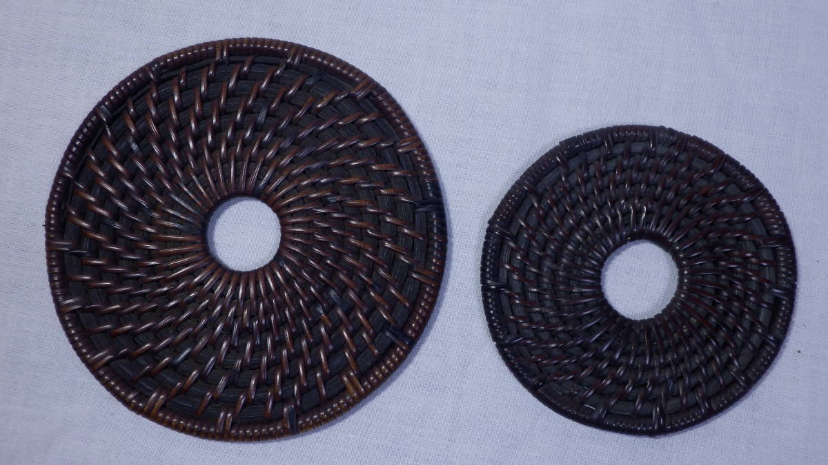 時代 煤籐編 圓式 瓶座 大小 (径10.5cm 8cm) （瓶敷 瓶床 煎茶道具 竹