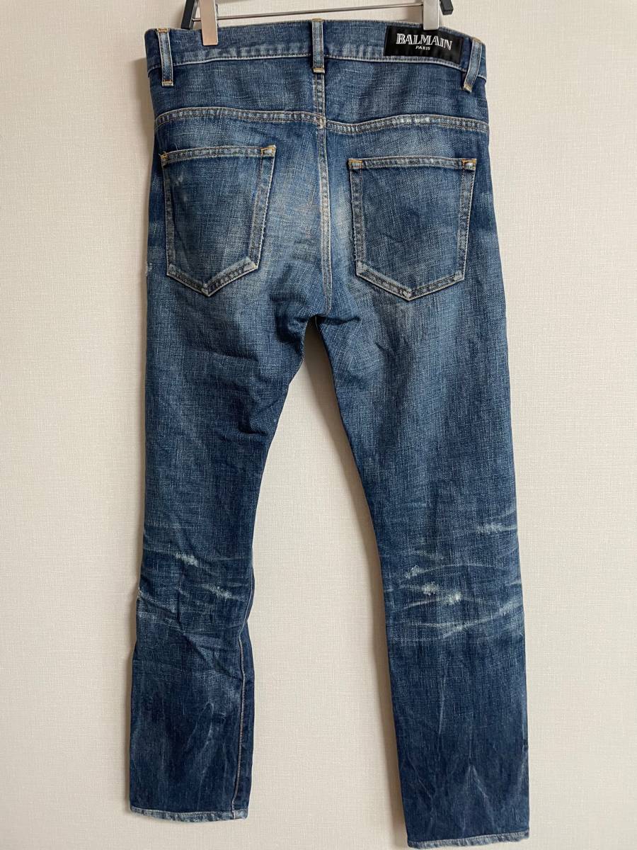 BALMAINHOMMEバルマンオムデニムジーンズ27バイカーレザージャケット