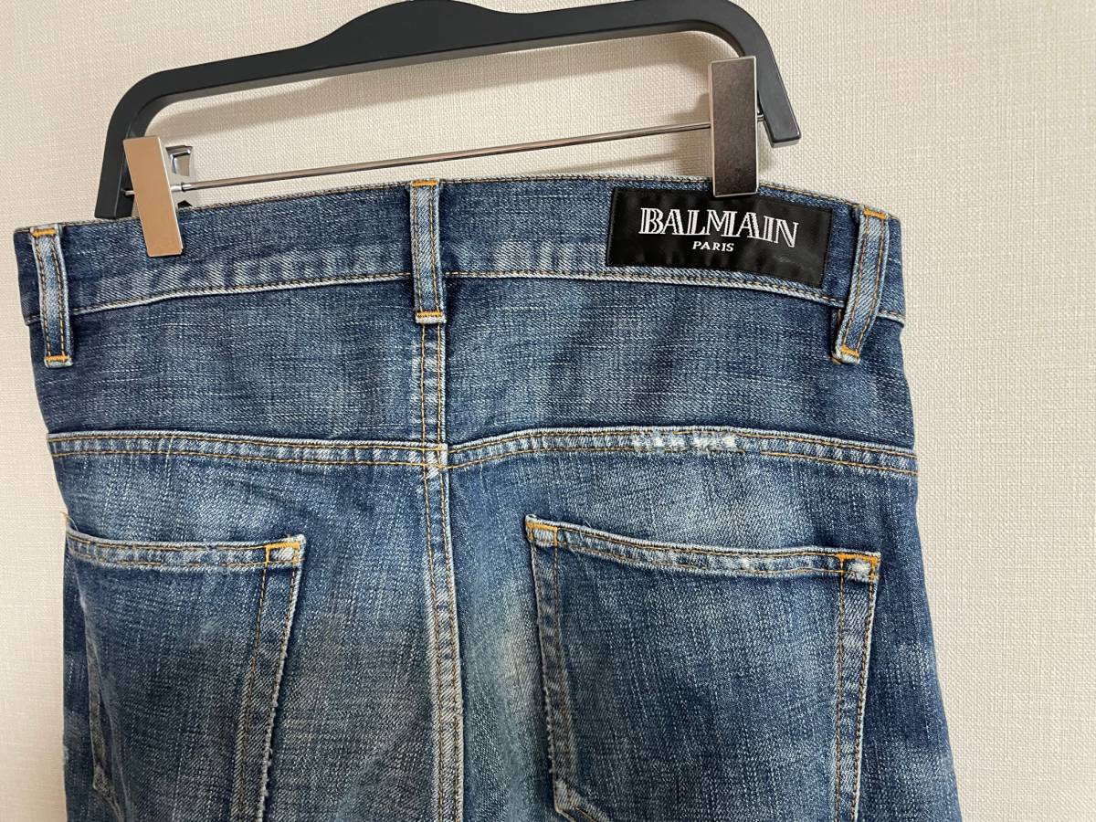 BALMAINHOMMEバルマンオムデニムジーンズ27バイカーレザージャケット 