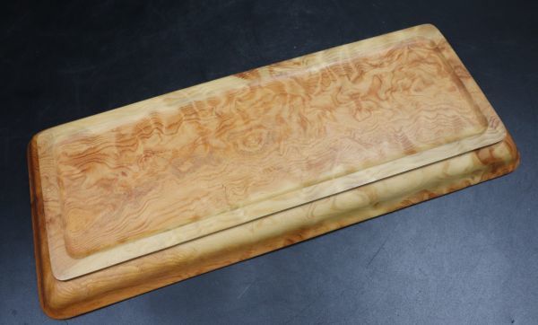 木材　煎茶　角盆　工芸品　古美術　骨董品 キズあり)在銘 蟹の絵が彫られた高台盆 直径35cm / 煎茶道具 茶器 木