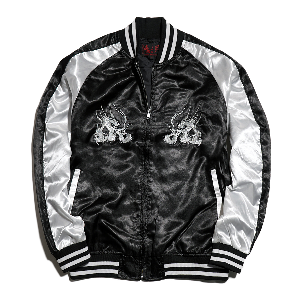 【新品】スカジャン スーベニアジャケット■ 5Lサイズ / ブラック黒 銀龍 ■和柄 刺繍 サテン SKAb121k