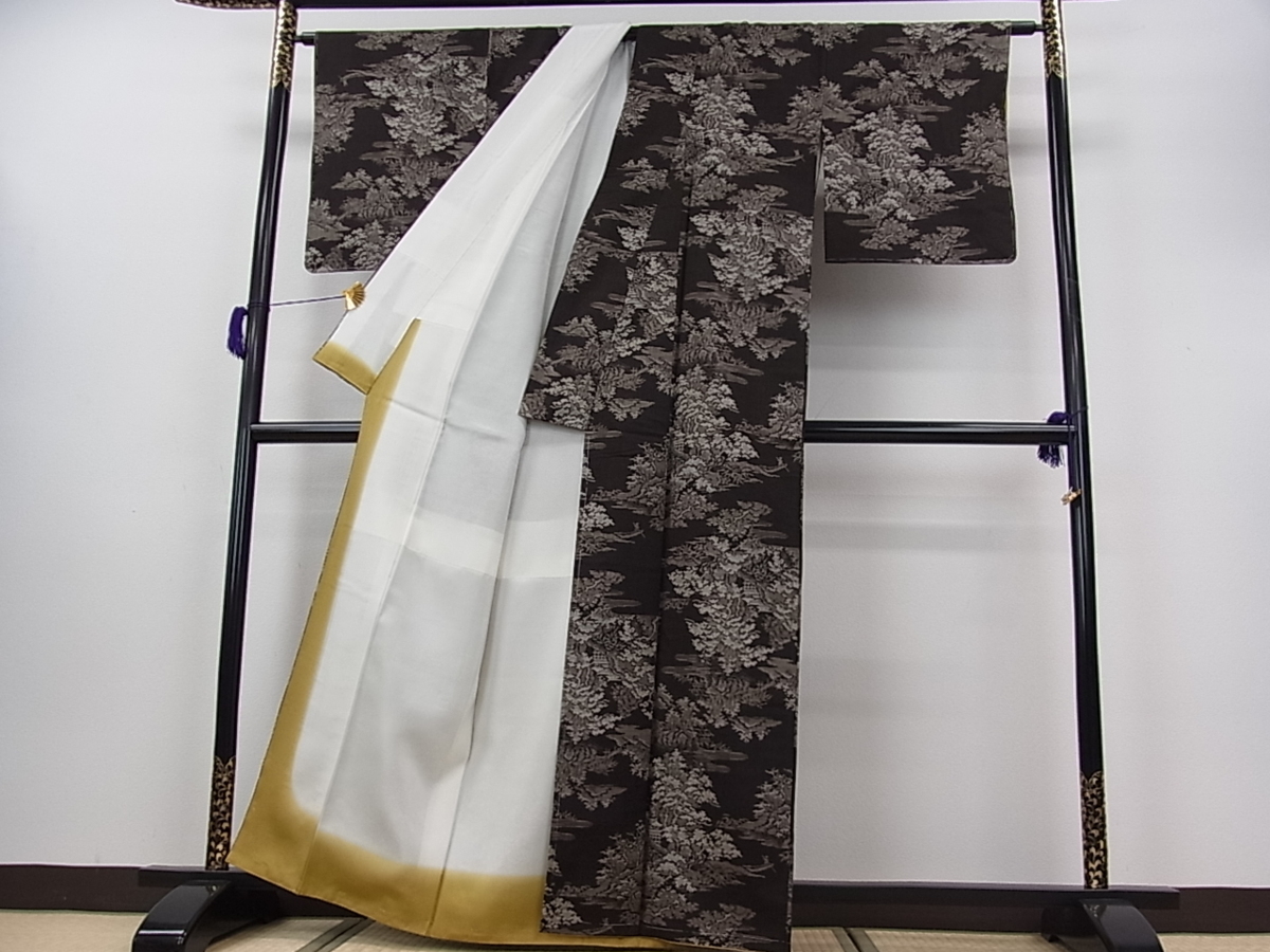 花美人着物□本場大島紬 9マルキ 泥染め 風景花文 逸品 未使用 n382 