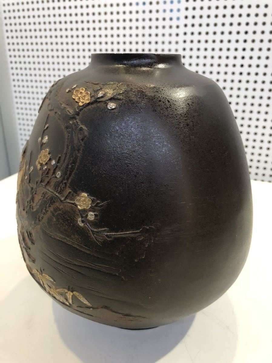 青銅花瓶 鴛鴦と梅の図 龍仙作 フラワーベース A001 花瓶 Yahoo