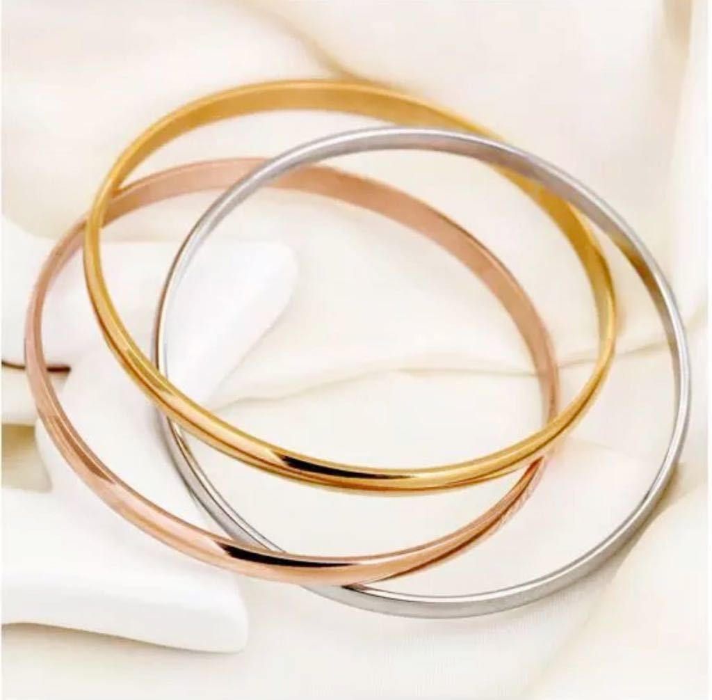 最高品質　シルバー　ゴールド　ピンクゴールド　ブレスレット　至高　k18 レディース　流行り　トリニティ　3重　バングル