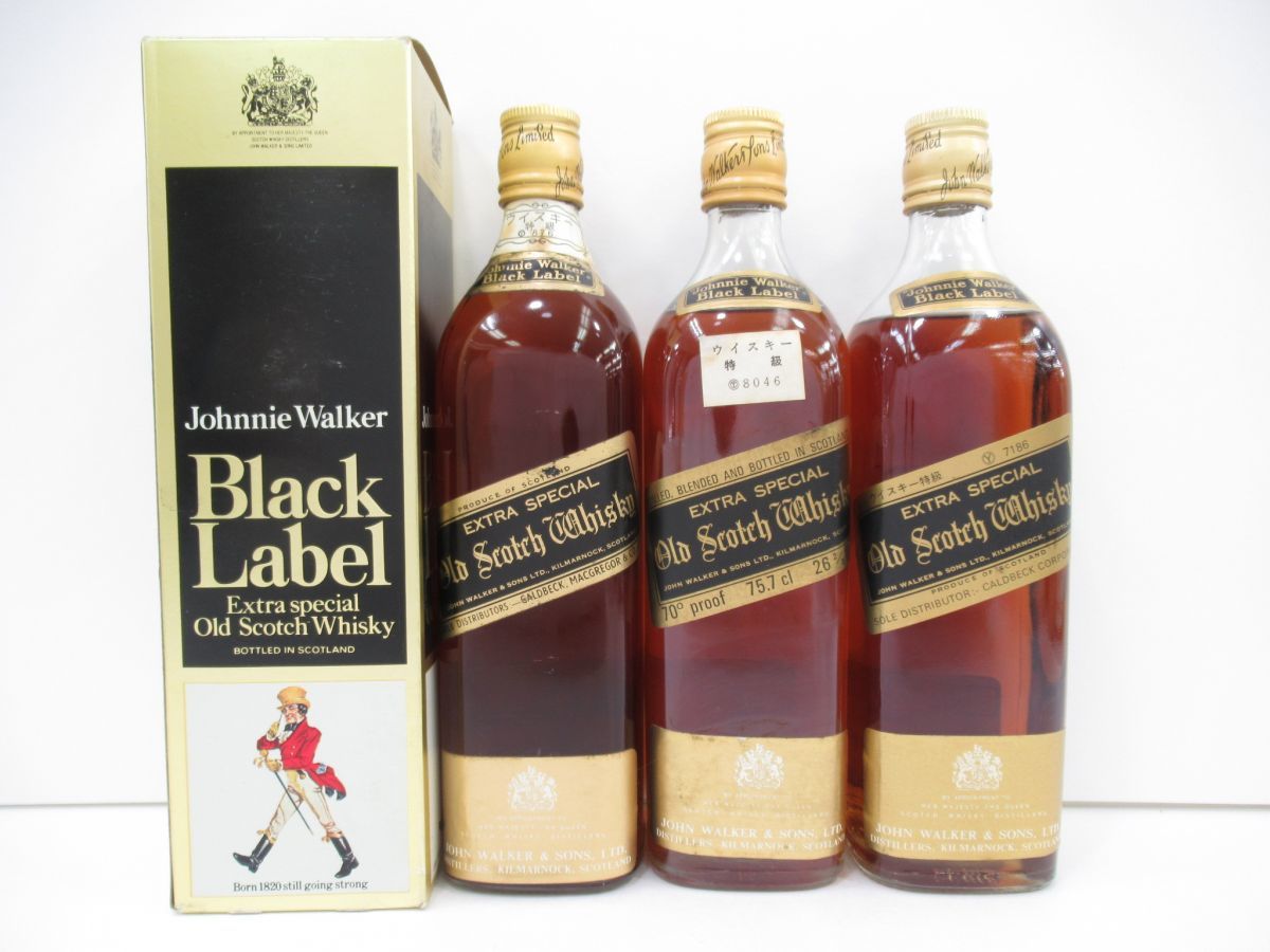 古酒 3本セット Johnnie Walker ジョニーウォーカー ブラックラベル スコッチ ウイスキー 金キャップ 特級 760ml 40% 43% 未開栓Z51638sG-M