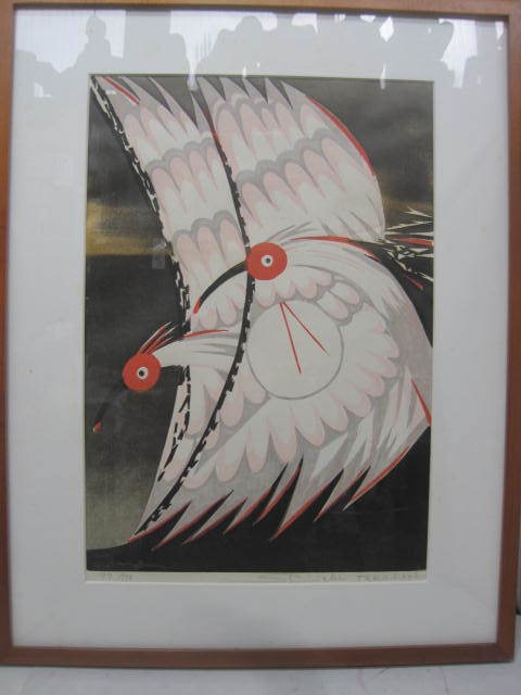 木版画　高橋信一「翔」　二羽の朱鷺 木版画 - Yahoo!オークション 高橋信一 版画 高橋 高橋信一「朱鷺