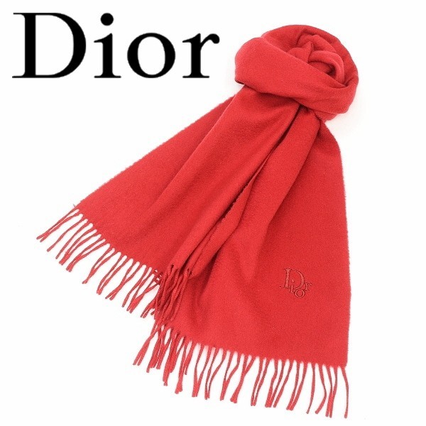 クリスチャンディオール Diorロゴ マフラー ウール ◇Dior/ディオール ロゴ刺繍 ウール マフラー レッド マフラー