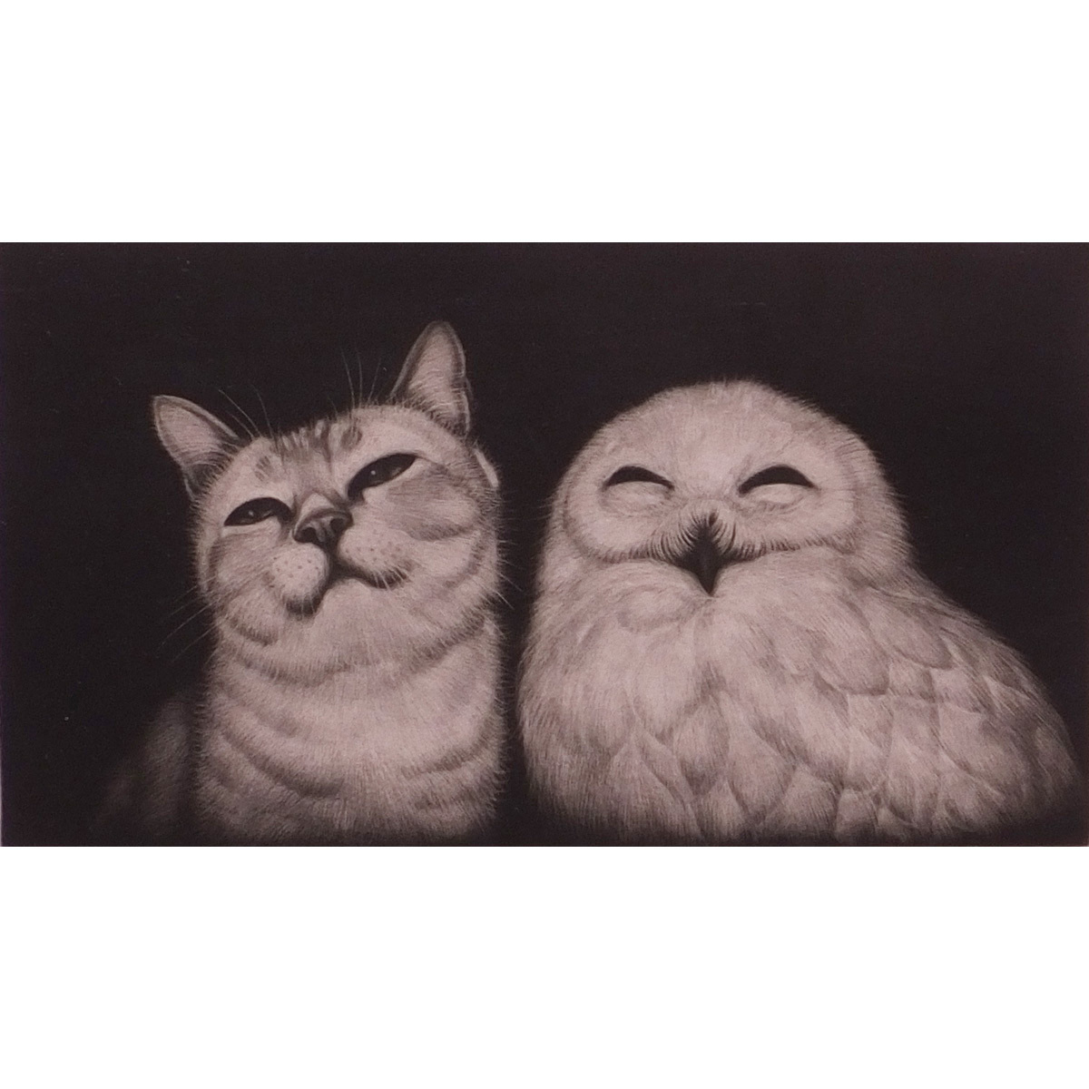 1円～◇おたからや◇x1125-04 生田宏司 幸せの白梟猫 エッチング 動物