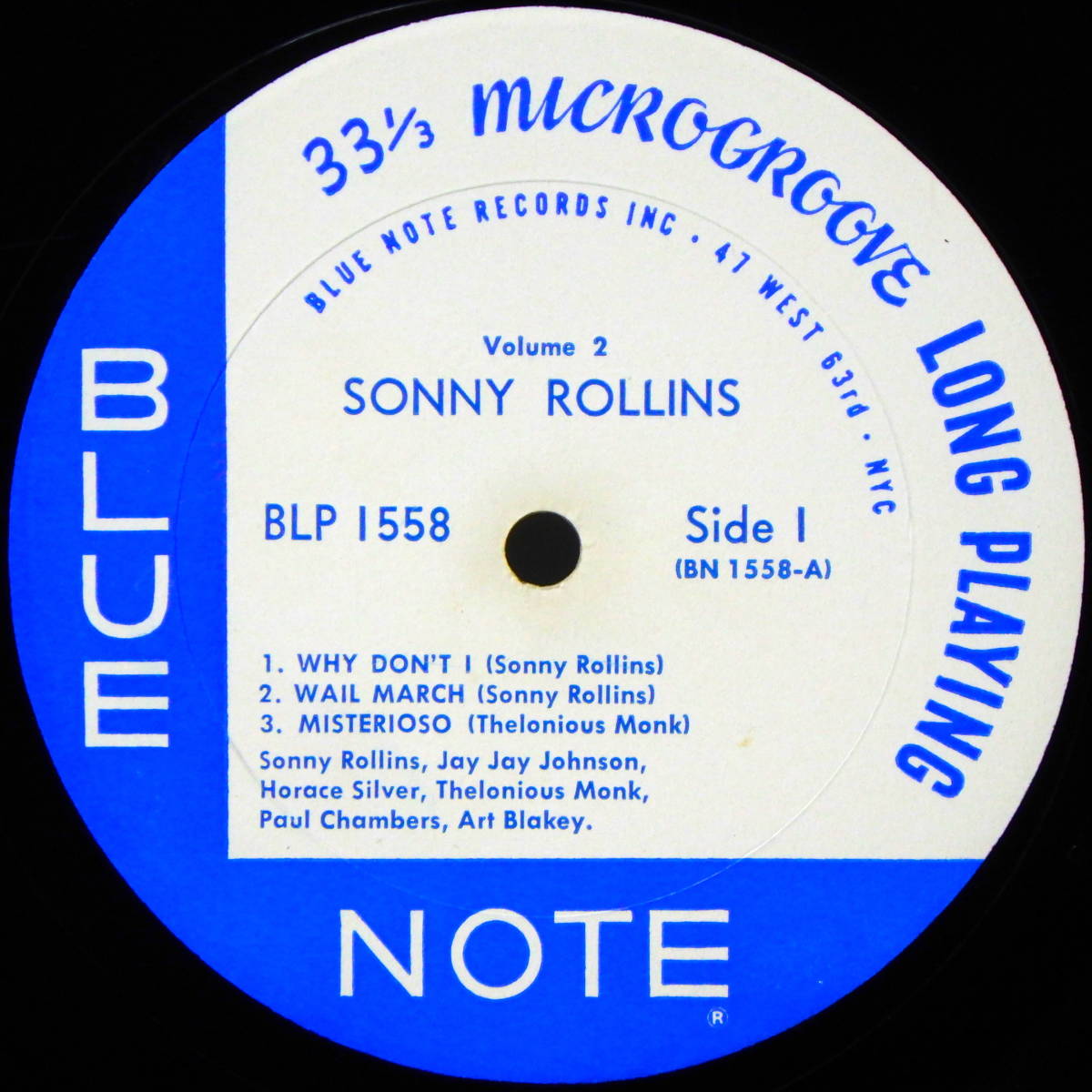 米国盤 SONNY ROLLINS VOL.2 47 WEST 63RD RVG EAR BLUE NOTE BLP 1558 
