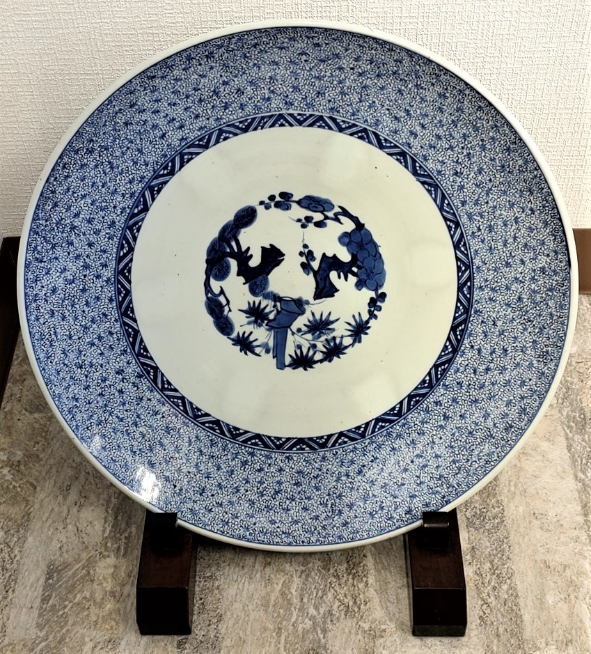 古伊万里 染付 微塵唐草文 大皿/江戸期 47cm 【公式通販】
