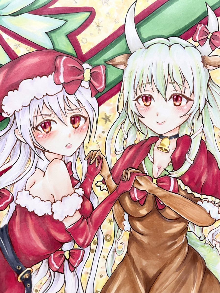 藤原妹紅 上白沢慧音 東方project クリスマス サンタとトナカイコスプレ 同人カラー手描きイラスト ワーハクタク 手描きイラスト 売買されたオークション情報 Yahooの商品情報をアーカイブ公開 オークファン Aucfan Com