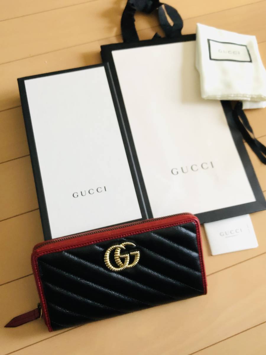 新品未使用！GUCCI ggマーモント☆キルティングレザー ラウンドジップ 