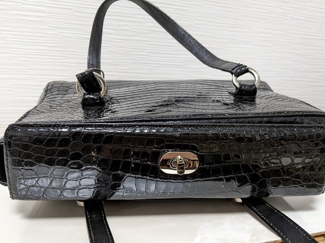 JRA クロコダイル ハンドバッグ エキゾチック　レザー 三宝　サンポー グレー 送料無料】クロコダイル JRA 三宝 SAMPO サンポー わに革 鰐皮