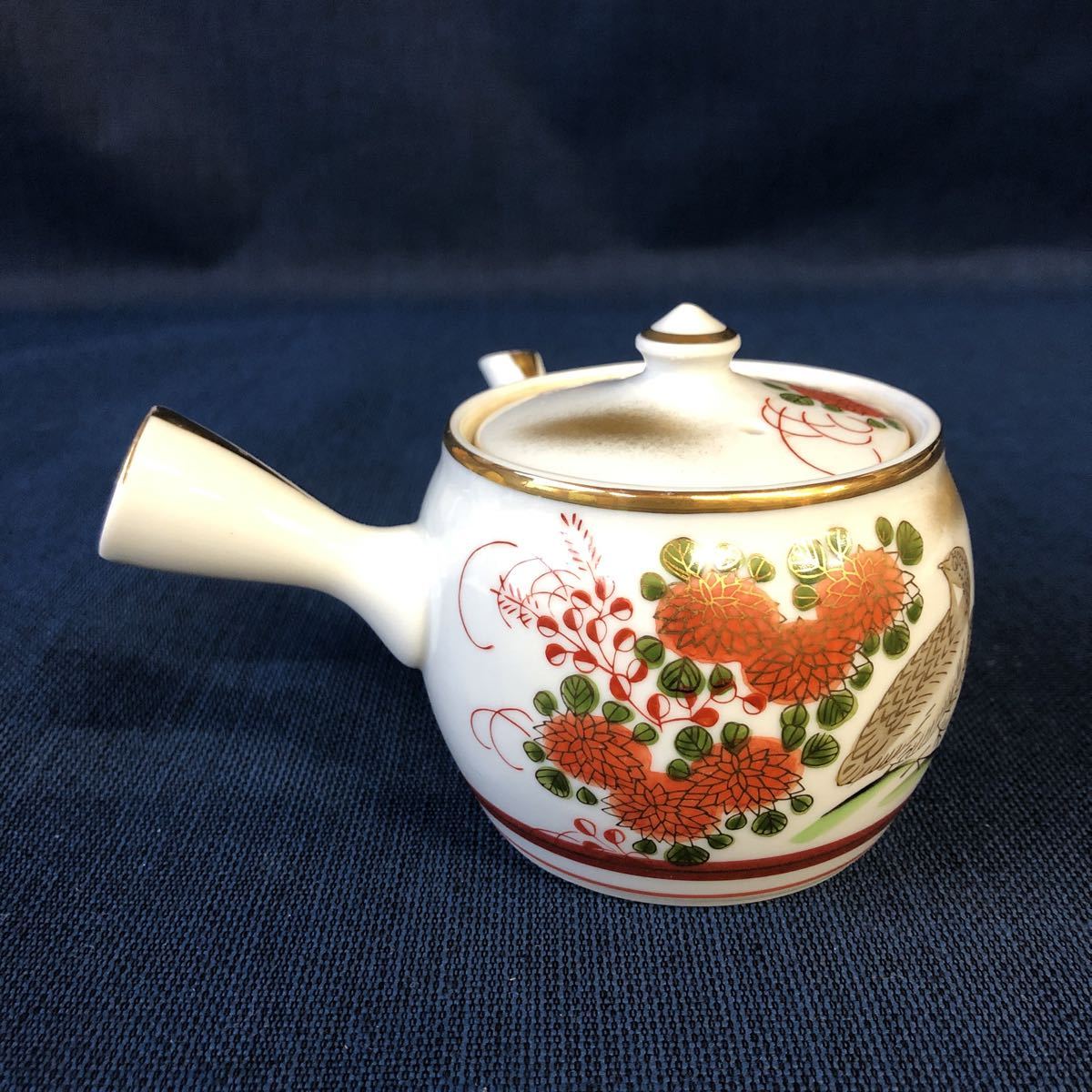 M1563 九谷賀峰の茶器セット 急須＋湯冷まし＋湯呑五客 九谷焼 菊萩に ...