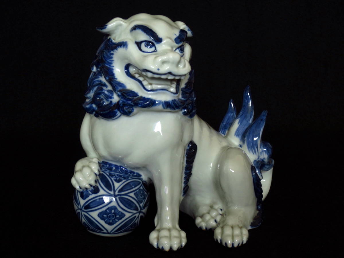 古美術古平戸平戸焼染付玉獅子獅子唐獅子狛犬縁起物置物