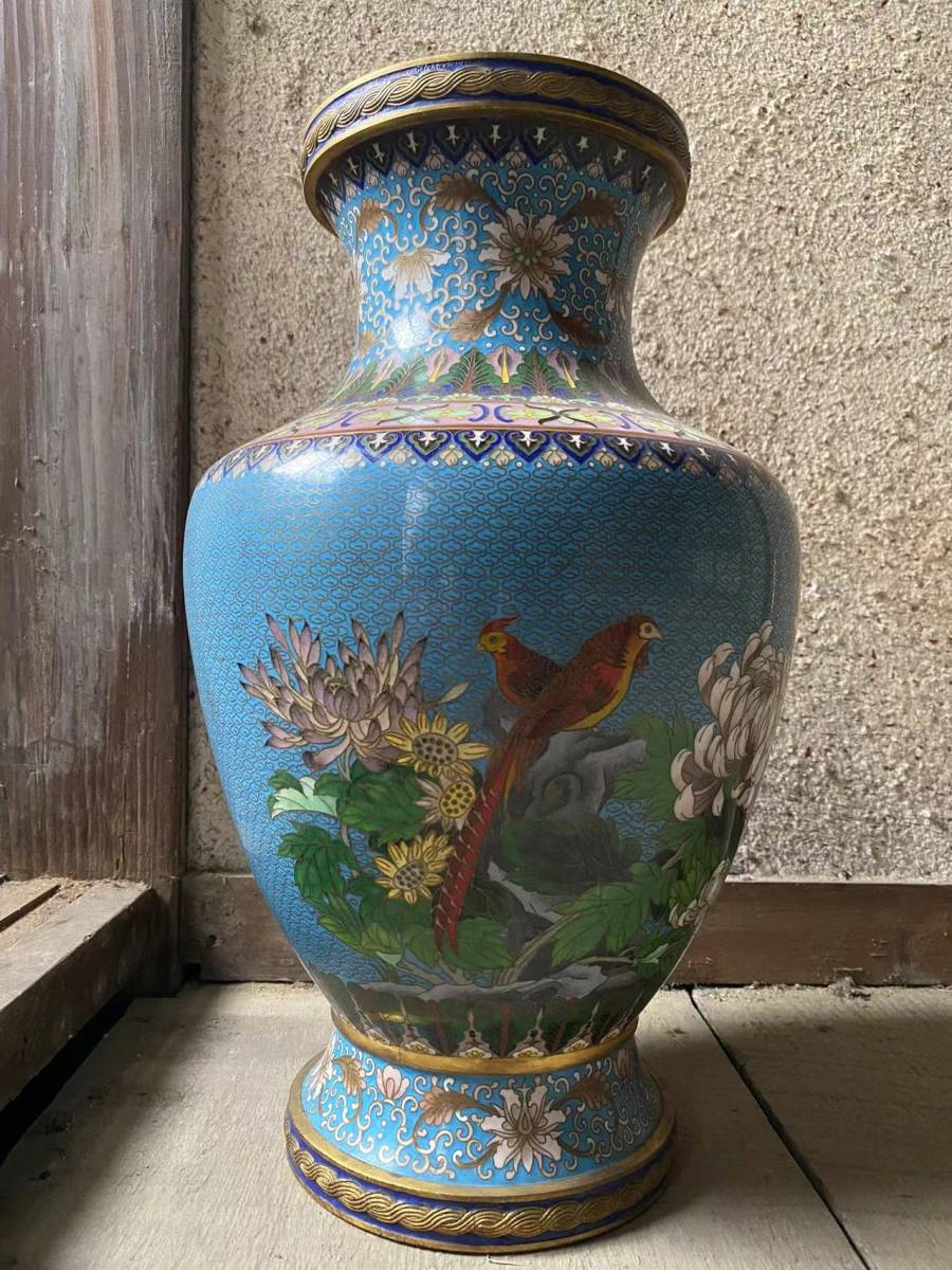 【とらさん】唐物　中国七宝　帯留　緒締玉　景泰藍 中国清朝 七宝焼 景泰藍、大花瓶 特別出品 旧家蔵出し 銅胎 3.6kg 唐物