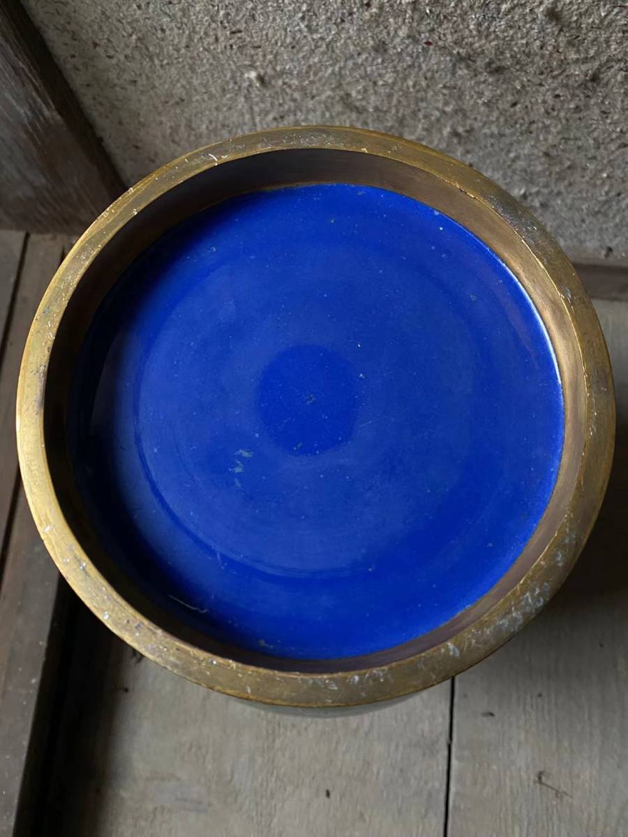 銅胎琺瑯 景泰藍 寿字花文 蓋付茶碗 中国古美術 古玩 七宝焼 中国清朝 七宝焼 景泰藍、大花瓶 特別出品 旧家蔵出し 銅胎 3.6kg 唐物