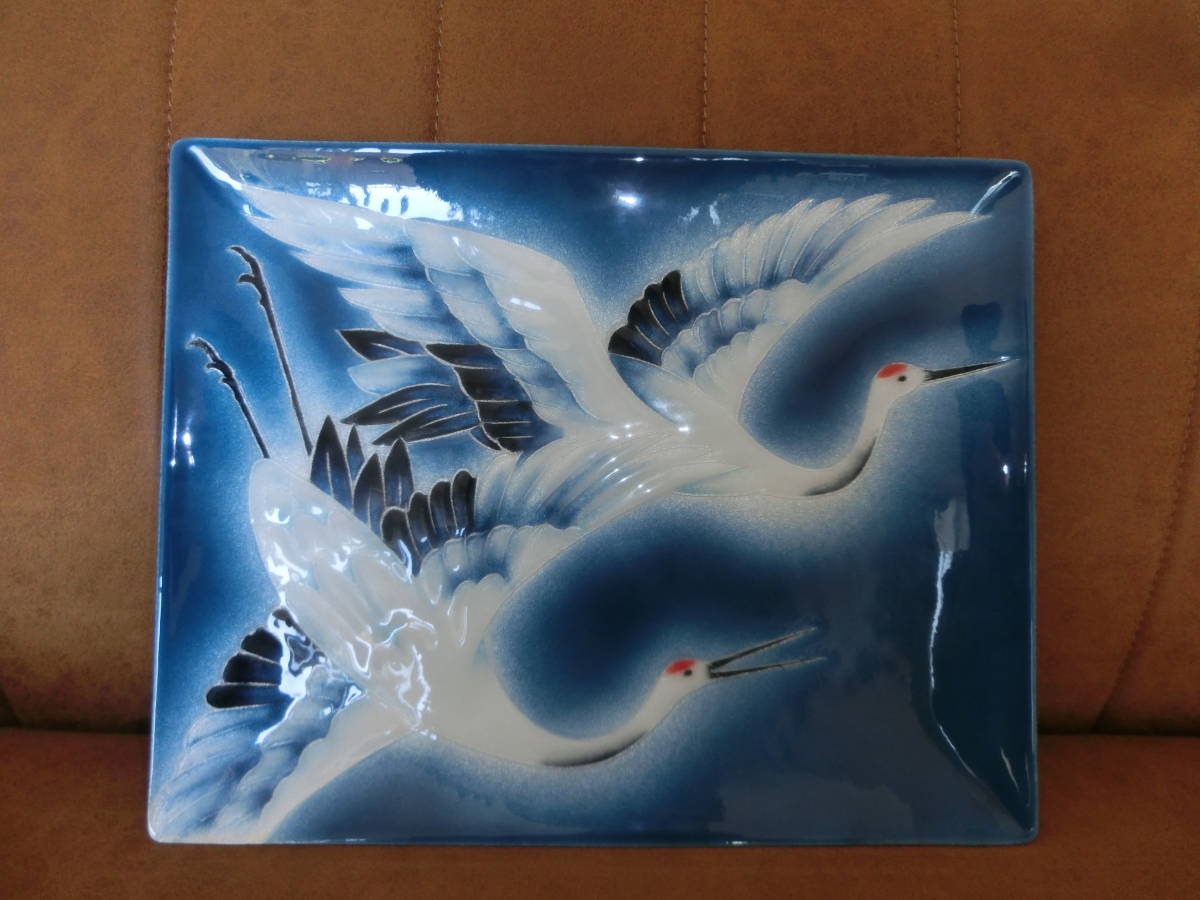 七宝焼　tutanka 花柄角皿　シャクナゲ 七宝 TUTANKA ツタンカ 角皿 大皿 鶴 約23×30㎝ 未使用品 食器 和
