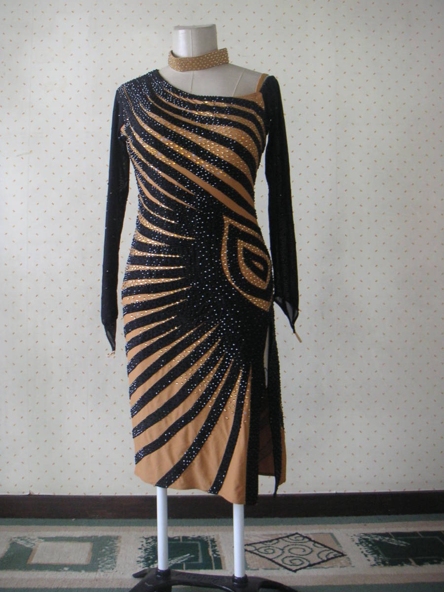 社交ダンス、黒と茶のラテンドレスM 社交ダンス ラテンドレス ドレス