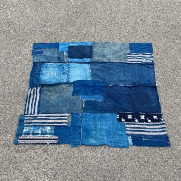 ⑤[襤褸古布/藍染木綿/継ぎ接ぎ] 刺し子 布団 野良着 らんる 古裂 老布