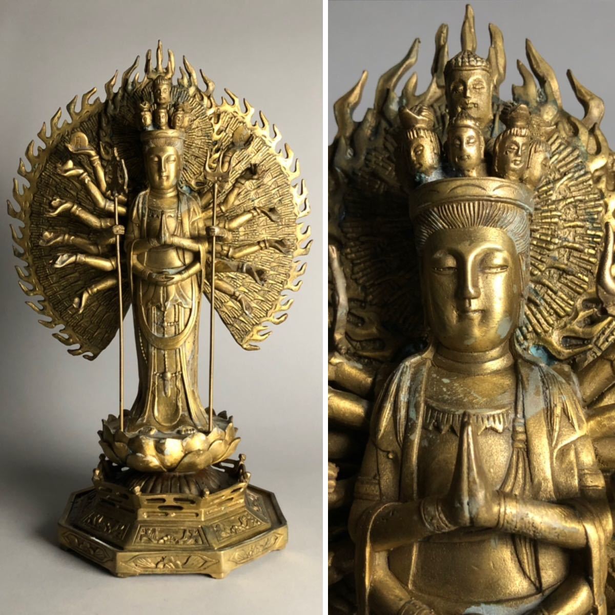 千手観音菩薩 仏像 | 15．5cm 金鍍金仕上 合金製 観音菩薩 （純