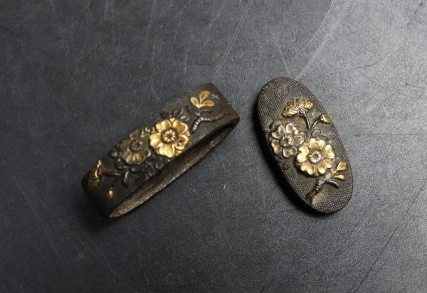  日本刀装具 20 赤銅魚子地桜花金銀高肉象嵌 縁頭 武具小道具(鍔、刀装具)｜売買されたオークション情報、yahooの商品情報をアーカイブ公開 - オークファン 鍔、刀装具