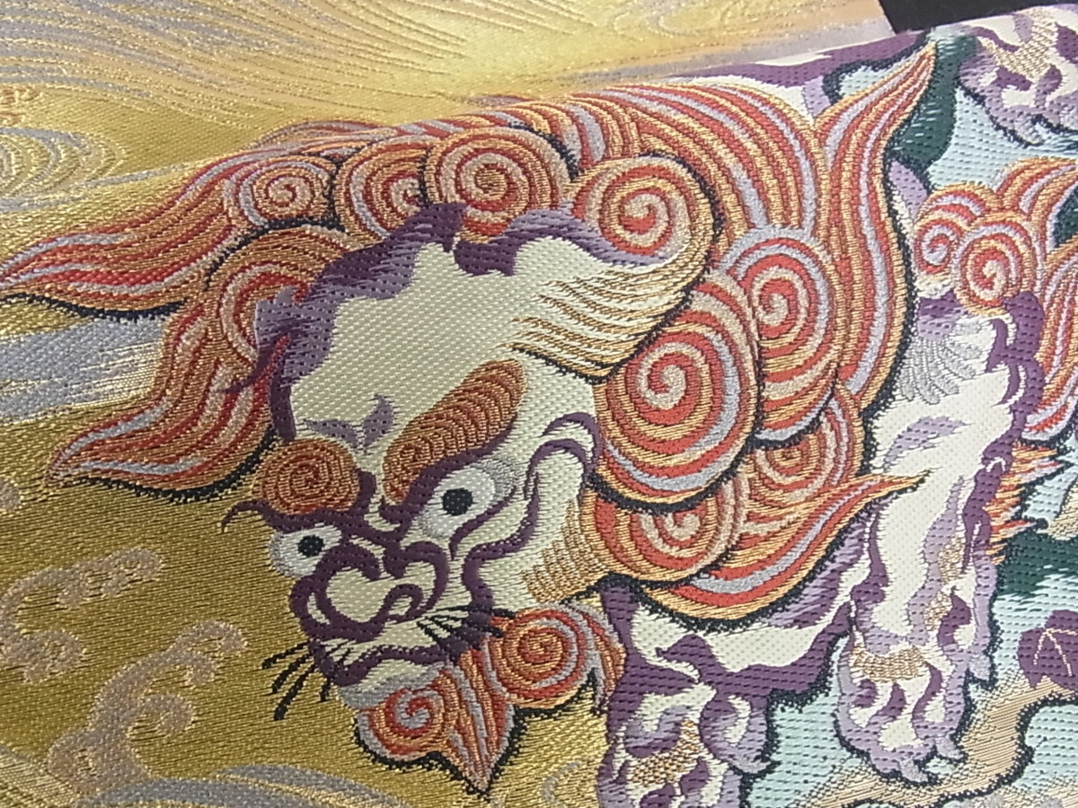 平和屋着物□六通柄袋帯 唐織 立波唐獅子文 金糸 逸品 w1129 【公式通販】