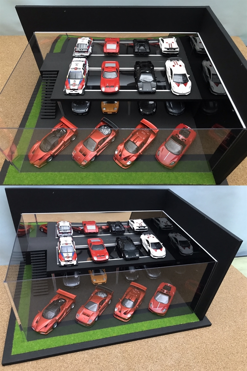 ミニカー専用ジオラマ：1/64 ショールームⅣ（鏡面ブラック）／LED照明