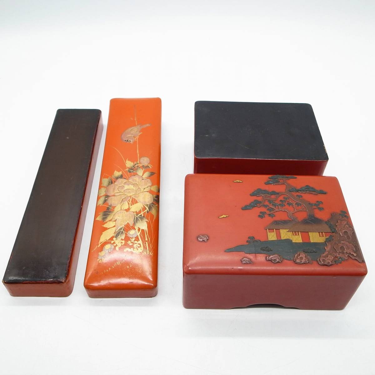 琉球漆器 朱塗り蒔絵 箱 筆箱 文箱 2点(漆芸)｜売買されたオークション 